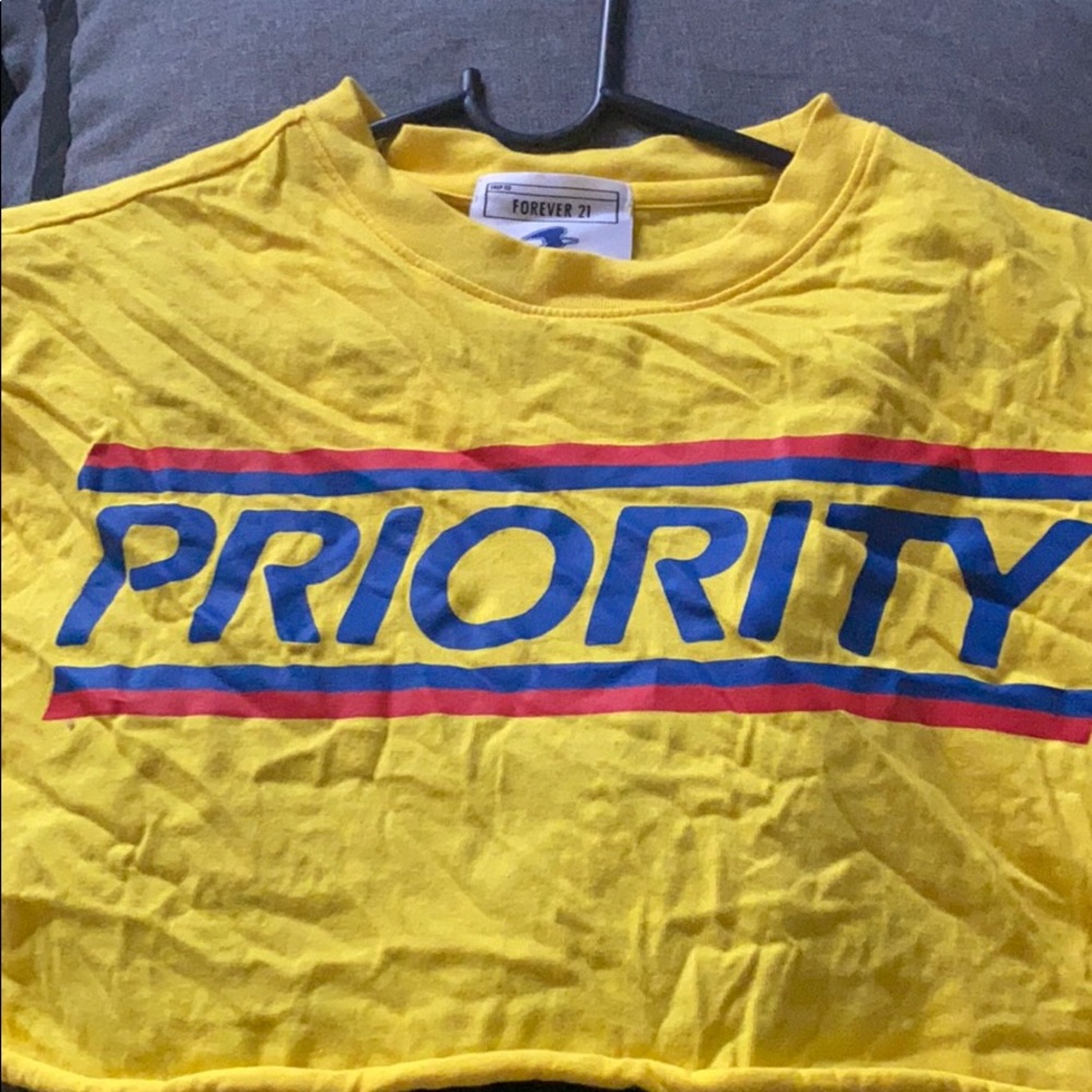 yellow priority crop top